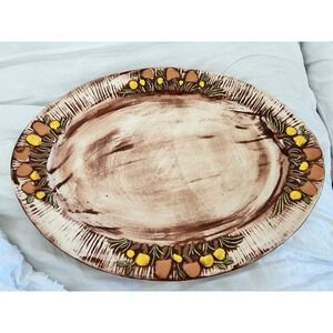 Vintage Arnel's Ceramic Mushroom Platter Large 15.5" Oval Serving Tray Brown